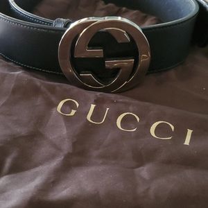 Gucci Black Belt with Silver GG Buckle